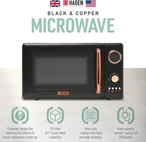 Miniatura 2 de Haden Horno microondas de 700 vatios y 0.7 pies cúbicos con controles digitales, descongelación e inicio instantáneo para encimera