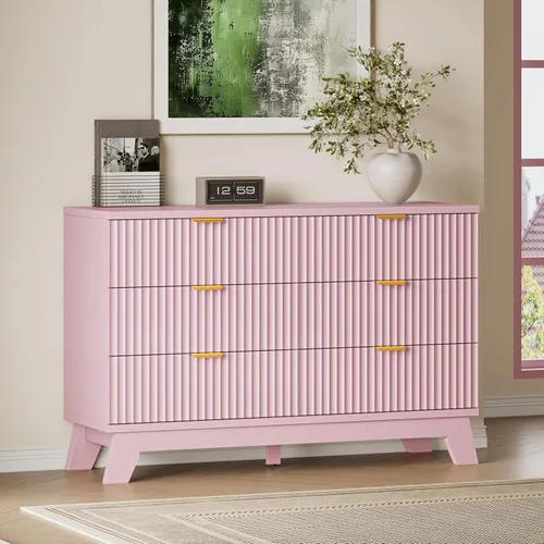 Miniatura 53 de BORNOON Cómoda alta de 46" para dormitorio, cómoda de 6 cajones acanalados, cómoda moderna de madera con almacenamiento profundo, correderas