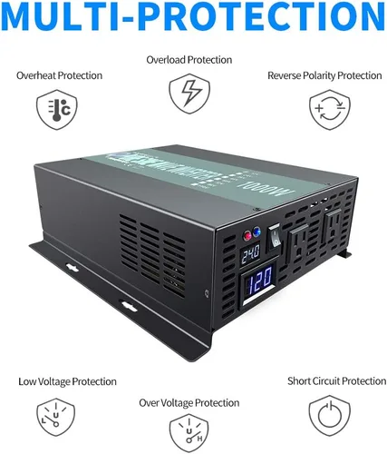Miniatura 6 de WZRELB RBP100024VCRT 1000W 24V 120V Inversor de energía solar de onda sinusoidal pura con interruptor de control remoto