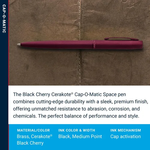 Miniatura 3 de Fisher Space Pen Cap-O-Matic - Bolígrafo de punta redonda, cereza negra, acabado cerakote, clip de bolsillo, tinta negra