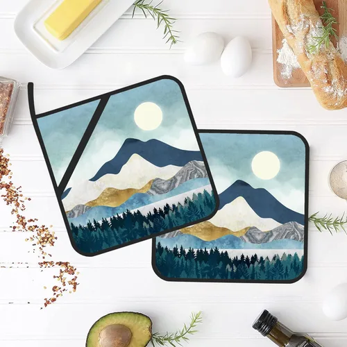 Miniatura 4 de Mountains Nature Scenery - Juego de 2 soportes para ollas de cocina resistentes al calor para microondas, horno, horno, platos finales y barbacoa