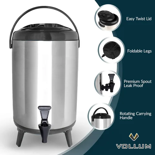 Miniatura 2 de Vollum - Dispensador de bebidas aislado de acero inoxidable – Jarra térmica aislada para café caliente y frío – Dispensador de 8 litros con grifo