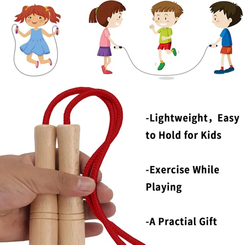 Miniatura 4 de Cuerda de saltar para niños, cuerda de saltar ajustable para niños pequeños con mango de madera, cuerda de saltar de 8.5 pies para niños y niñas Rojo