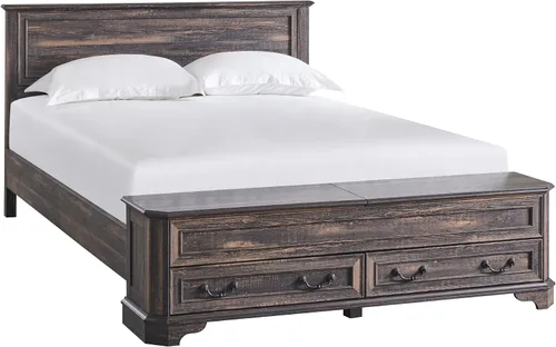 Miniatura 7 de T4TREAM Cama Queen de granja con cabecera y banco de almacenamiento, cama de plataforma de madera rústica con baúl de almacenamiento de 64 pulgadas