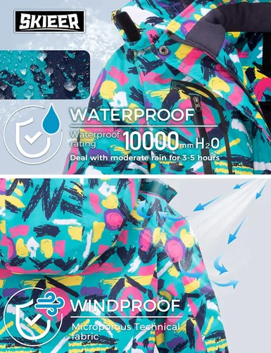 Miniatura 6 de Skieer Chaqueta de esquí para mujer, impermeable, resistente al viento, chaqueta de snowboard cálida con capucha para invierno