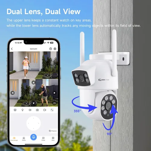 Miniatura 3 de YEEWISE Sistema de cámara de seguridad inalámbrica Wi-Fi 6 2K con monitor de 12 pulgadas, cámaras de seguridad WiFi de doble lente con inclinación