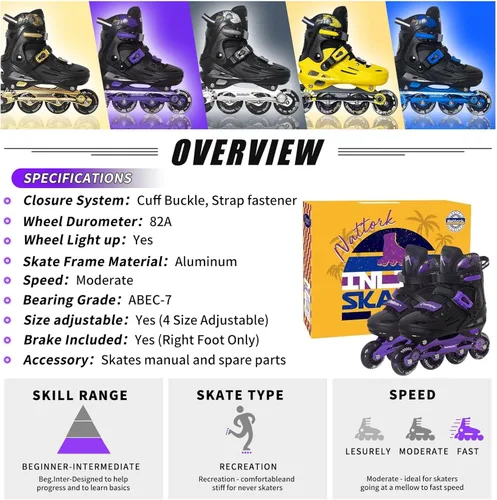 Miniatura 5 de Nattork Patines en línea ajustables para niños con ruedas iluminadas para niños y niñas - Decoraciones de autos de carreras geniales para interiores