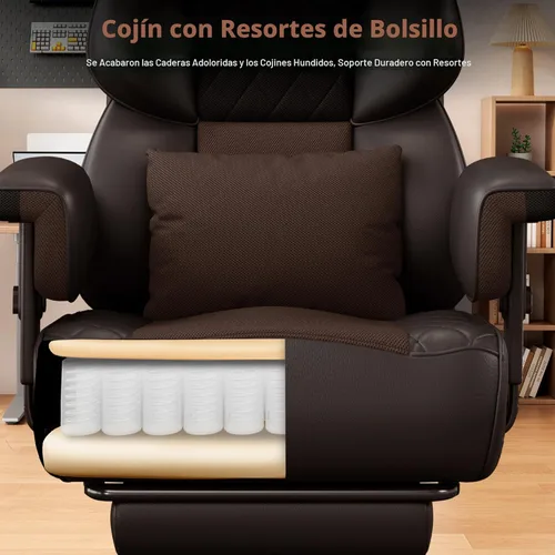 Miniatura 7 de Silla de oficina Vonesse grande y alta, silla de computadora con reposabrazos ajustables suaves, silla de juegos ergonómica con respaldo alto