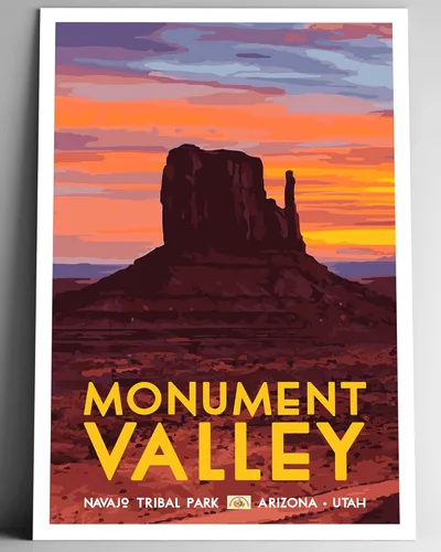 GO SEE DESIGN Monument Valley - Póster de viaje estilo vintage, 8 x 10, 12 x 18, 18 x 24, 24 x 36 pulgadas, impresión artística estilo WPA de