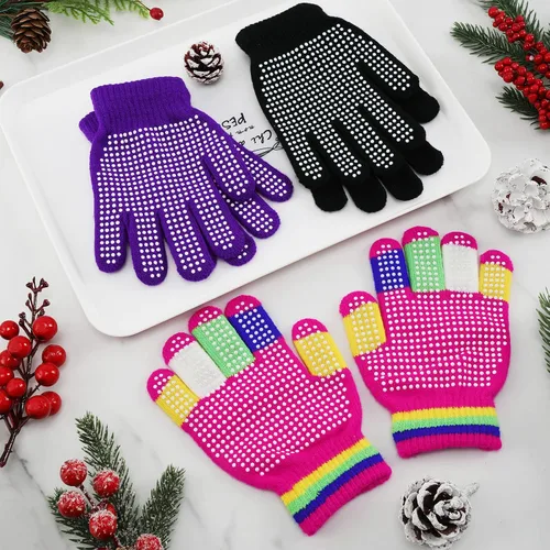 Miniatura 4 de Whaline 9 pares de guantes mágicos antideslizantes para niños, guantes de punto de invierno con agarre de dedo completo, guantes antideslizantes