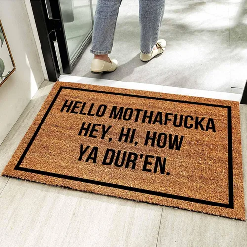 Miniatura 5 de Divertido tapete de coco – Hello Mothafucka Welcome Front Porch Decor – Alfombra personalizada con respaldo de PVC resistente – Tapete