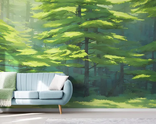 Miniatura 7 de Papel tapiz de árbol forestal, papel tapiz extraíble de bosque verde, papel tapiz para despegar y pegar, papel tapiz temporal, impresiones de pared.