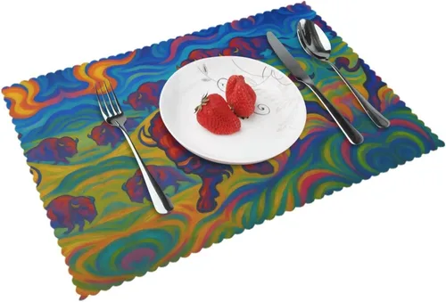 Miniatura 10 de Rectangular Placemats Set of 4, Heat Resistant Beach Sand Texture Printed Kitchen Dining Table Mats