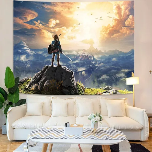 Miniatura 3 de kampdream Tapiz de videojuegos de anime, paisaje de cielo y montaña, para niños, hombres, dormitorio, sala de estar, 36 x 48 pulgadas