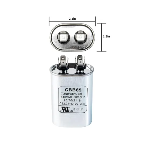 Miniatura 5 de (2 unidades) 7.5 uF ±6% 7.5 MFD 370V/440V CBB65 Condensador de arranque ovalado para arranque del ventilador y aire acondicionado o bomba de calor