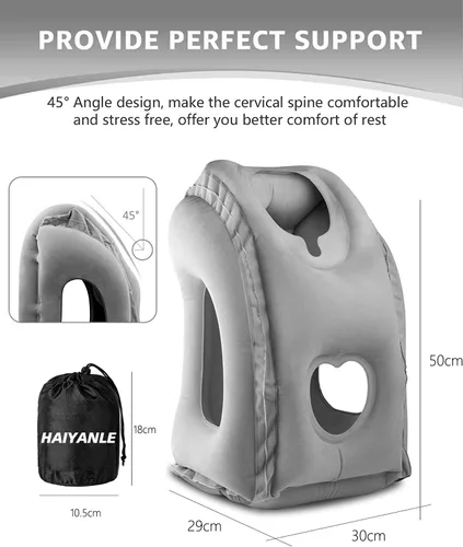Miniatura 4 de Almohada inflable de viaje mejorada para avión, almohada para cabeza y cuello, fácil de inflar y desinflar almohada de vuelo con válvula súper