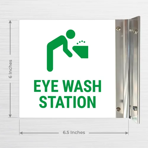 Miniatura 6 de Letrero de proyección de estación de lavado de ojos, doble cara, 6x6 pulgadas, ACM, con accesorio de níquel cepillado, fabricado en Estados Unidos