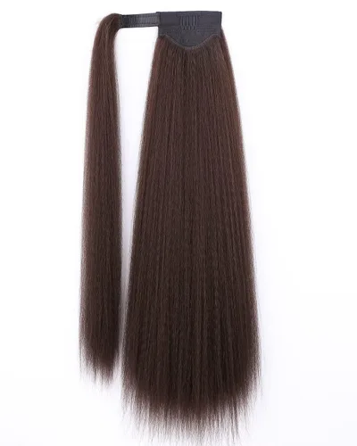 Miniatura 9 de WIGNEE Extensión de cola de caballo larga rizada recta y envolvente, extensión de cola de caballo Yaki negro natural para mujeres negras, Marrón