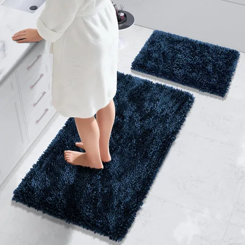 Miniatura 11 de Yimobra Juego de 2 alfombras de baño, alfombra de baño suave y absorbente y alfombra de inodoro en forma de U con respaldo antideslizante, alfombras