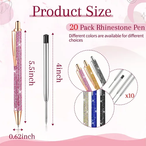 Miniatura 2 de 20 piezas de bolígrafos con strass, bolígrafos de metal brillante con diamantes, bolígrafos de cristal brillante a granel, bolígrafos retráctiles