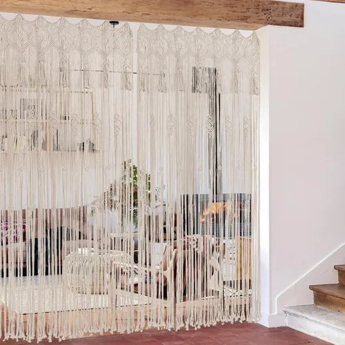 Miniatura 7 de ANMINY Cortinas de macramé de 79 x 37 pulgadas, cortinas bohemias con borlas hechas a mano de algodón macramé para colgar en la pared, cortina