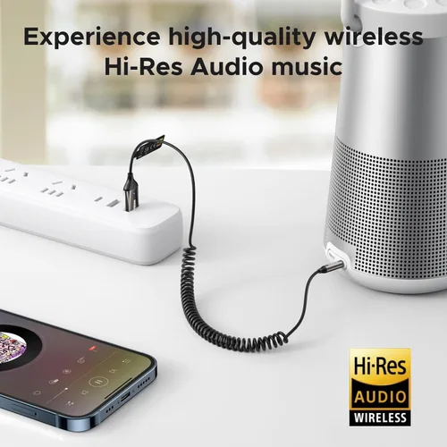 Miniatura 6 de UGREEN Adaptador auxiliar para automóvil Bluetooth 6.0 con LDAC, adaptador auxiliar de 0.138 in micrófono incorporado, receptor de audio Bluetooth