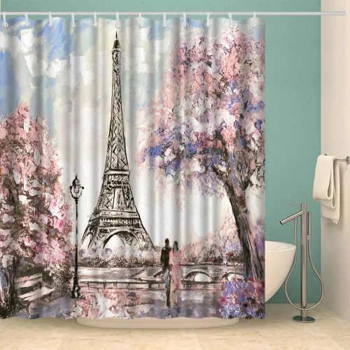 Miniatura 2 de Cortina de ducha para baño, color rosa y blanco