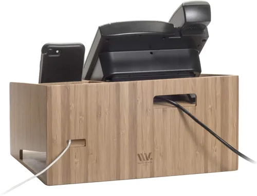 Miniatura 7 de MobileVision Soporte de teléfono de bambú con cajón, bandeja de papel y soporte para lápices, solución de almacenamiento para productos de oficina