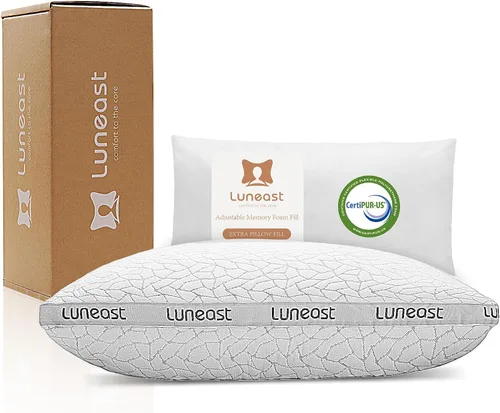 Miniatura 10 de Almohadas de espuma viscoelástica Luneast para dormir ajustable, transpirable, para dormir de lado, espalda y estómago, funda de almohada lavable
