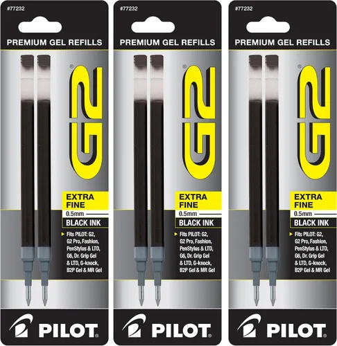Pilot G2 - Recambios de tinta de gel, punta extrafina, 0.020 in, tinta negra, 6 recambios