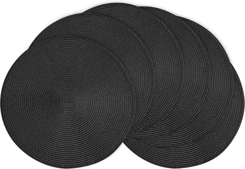 Miniatura 60 de Feuille Juego de 4 manteles individuales redondos trenzados para mesa de comedor, tejidos, lavables, antideslizantes, 13.5 pulgadas