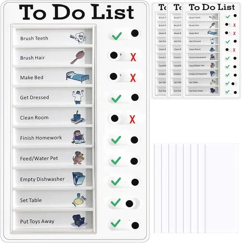 Miniatura 7 de Tabla de tareas de 2 piezas para niños, varios niños, tabla de rutina deslizante para el refrigerador del hogar, horario visual de tareas para hacer