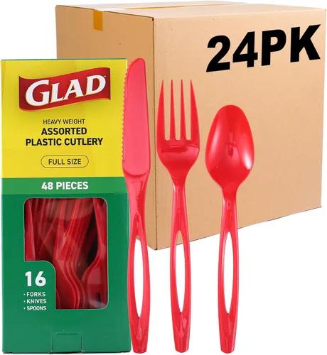 Miniatura 20 de Glad Cubiertos de plástico surtidos de alta calidad, tenedores, cuchillos y cucharas transparentes extra resistentes, juego de 150 piezas
