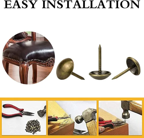 Miniatura 4 de Hilitand 100 tachuelas de tapicería, alfileres de clavos para muebles, sofá, remaches, tapicería, tachuelas para manualidades, latón antiguo