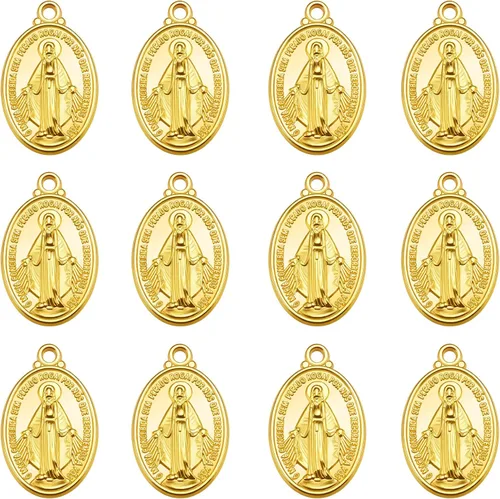 60 dijes ovalados de metal de Cruz del Perdon Católica Virgen De Guadalupe religiosos Medalla De La Virgen Milagrosa para hacer collares, pulseras y