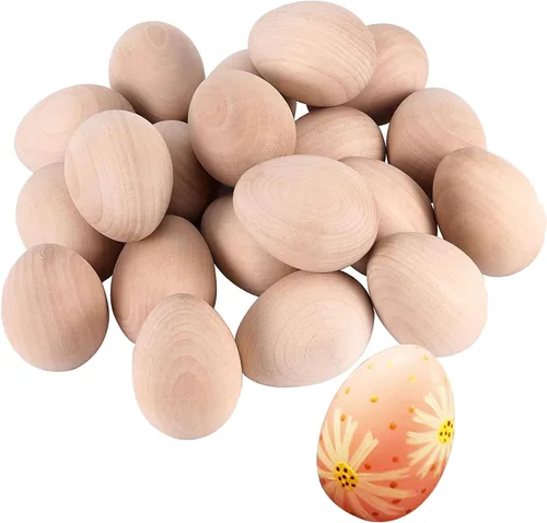 ZOENHOU 40 huevos de Pascua de madera de 2.4 x 1.8 pulgadas para pintar, huevos de Pascua de madera sin terminar de calidad, huevos de madera sin