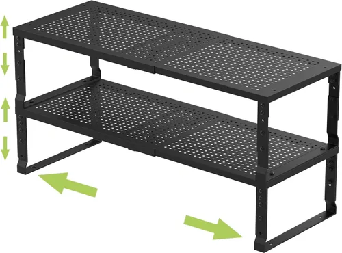 Jojocross Organizador de cocina apilable ajustable y expandible para especias, estantes de almacenamiento de despensa de metal, estante de mostrador