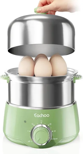 Cocedor de huevos duros - CACHOO olla de huevos de acero inoxidable rápida de 14 huevos con temporizador de 30 minutos y apagado automático, Verde
