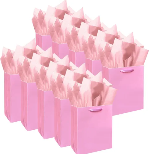 Miniatura 23 de qiqee 10 mini bolsas de regalo color verde frijol con asas de papel de seda de 6.3 x 4.7 x 2.4 pulgadas, tamaño pequeño para regalos de fiesta