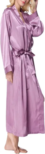 Miniatura 2 de Lavenderi - Bata larga de descanso con corte clásico de satén, estilo quimono, para mujer