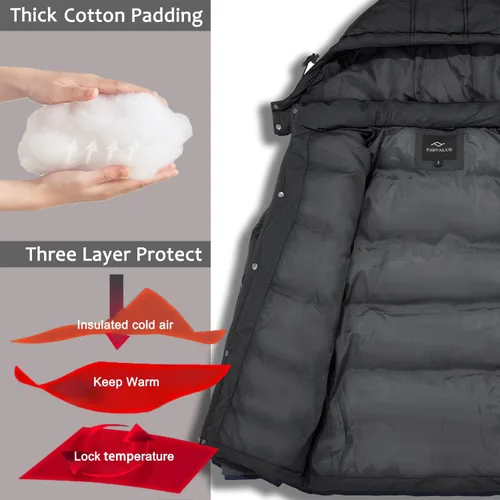 Miniatura 3 de FARVALUE Abrigos de invierno para hombre, chaqueta acolchada gruesa para invierno, parka acolchada con capucha