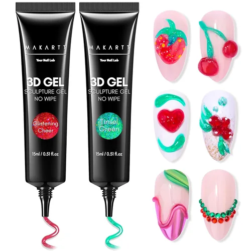 Miniatura 10 de Makartt Arte de uñas en gel 3D, pegamento de gel para esculpir para dibujar, moldear, escultura, gemas y decoración, esmalte de gel transparente que
