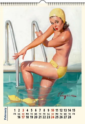 Miniatura 3 de 2026 Calendario de pared [13 páginas 20.3 x 30.5 cm] GIL ELVGREN Serie Oops Pinup Girls, pósteres vintage retro de portadas de revistas