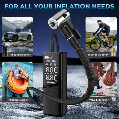 Miniatura 9 de Inflador de neumáticos, compresor de aire portátil, medidor de presión de neumáticos, bomba de aire eléctrica, pantalla LCD con luz LED