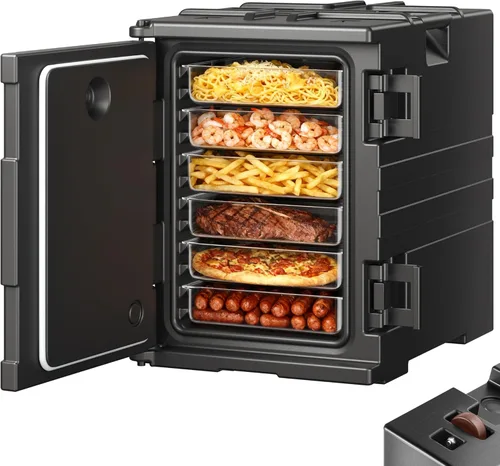 Miniatura 15 de VEVOR Portador de comida aislado, Caja caliente apilable de 32Qt para catering con barril de acero inoxidable, Calentador de alimentos de carga Negro