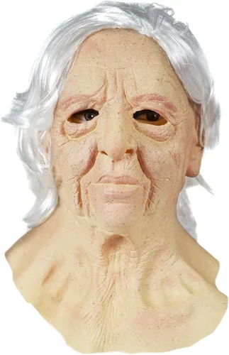 Máscara realista de anciano para mujer, para Halloween, máscara de látex visible, máscara para la cabeza, accesorio para fiesta de disfraces (pelo