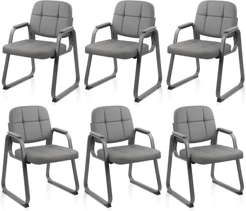 Miniatura 24 de CLATINA Sillas de recepción de espera sin ruedas, silla de invitados de cuero con brazos acolchados, modernas sillas de escritorio de oficina marrón