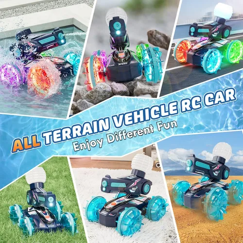 Miniatura 7 de Lehoo Castle Auto de control remoto anfibio, autos RC 4WD para niños de 8 a 12 años con pistola de agua, barco de control remoto para niños