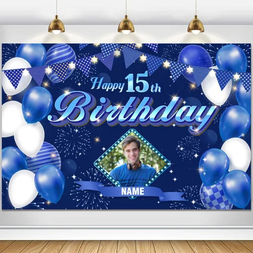 Miniatura 113 de Dicodes Fondo de decoración de feliz cumpleaños número 100 color azul marino personalizado, cartel con purpurina, pancarta, suministros
