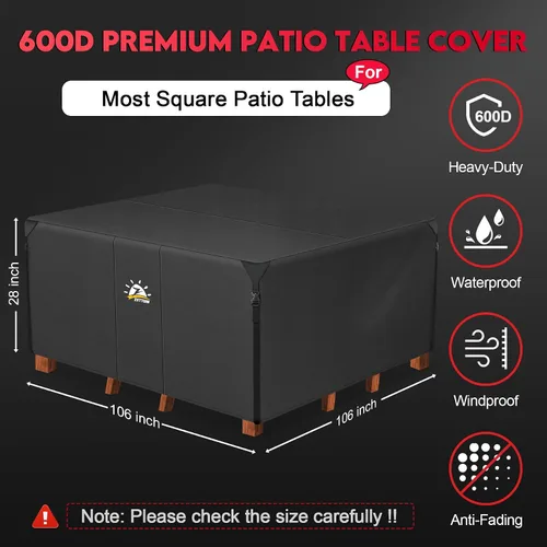 Miniatura 2 de Zettum Funda cuadrada para muebles de patio, funda de mesa 600D para exteriores, impermeable y resistente, juego de fundas extra grandes para mesa